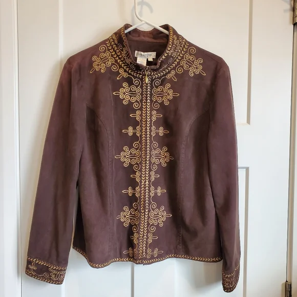 EUC Vintage Coldwater Creek Faux Suede Emboidered Lined Zipper Jacket Petite M - Picture 1 of 7